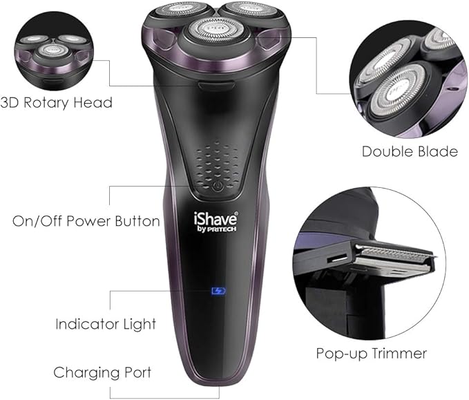 PRITECH Electric USB Rechargeable Rotary Shavers Mens Waterproof ...