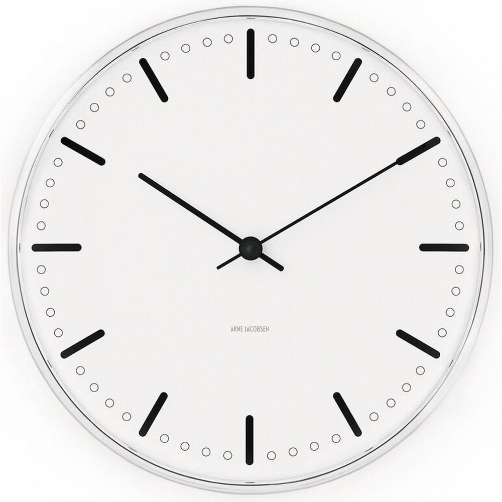Arne Jacobsen Wall Clock Diameter 21 cm City Hall Danish Design Aluminium White