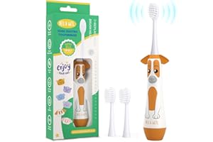 NELL&WELL Kids Electric Toothbrush, 3 Modes, 2-Min Timer, IPX7, Battery Powered with 3 Soft Brush Heads for Children Ages 3+