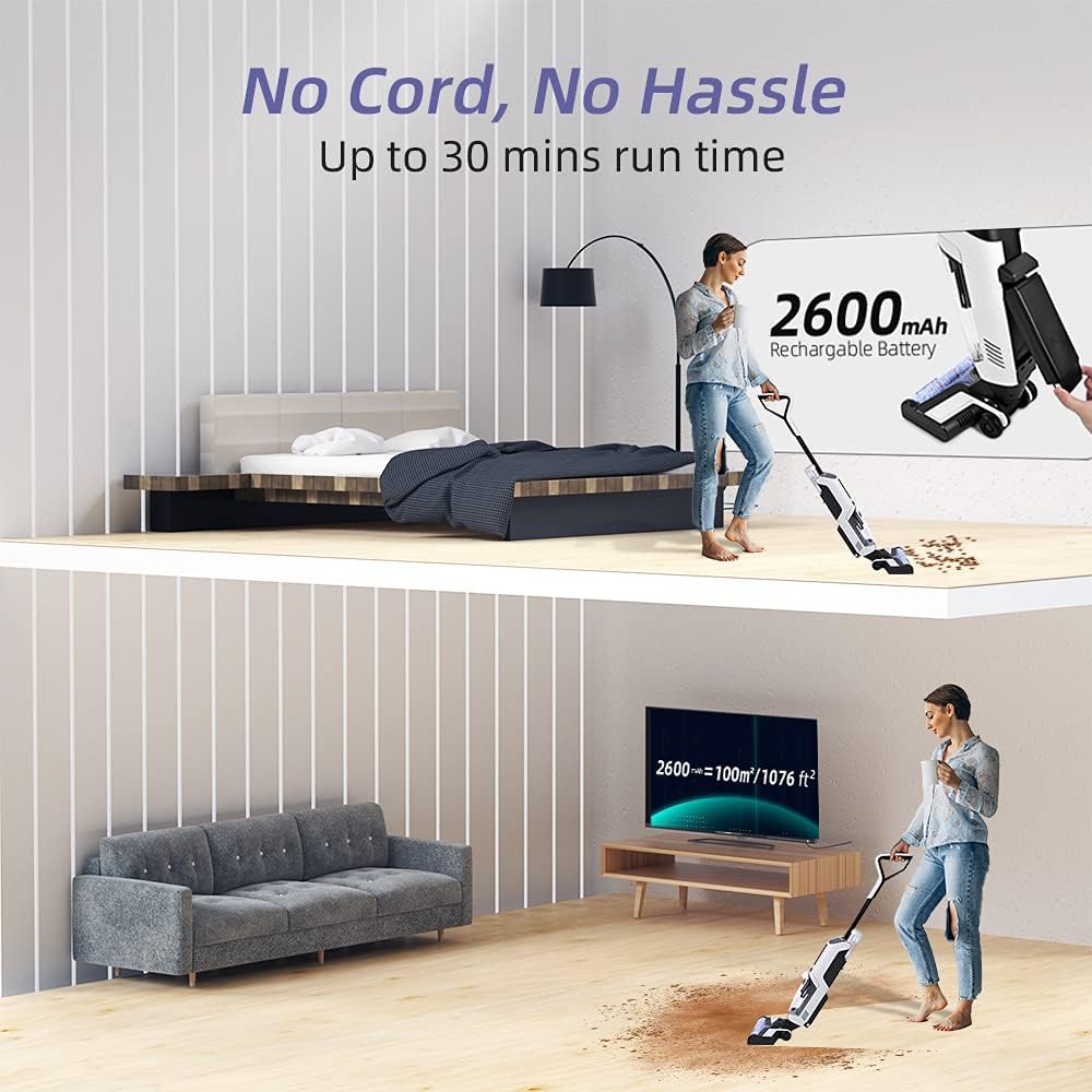 Wet Dry Vacuum, AlfaBot T36 Cordless Floor Vacuum Cleaner and Mop for Hardwood Floor & Area Rugs, Lightweight Wet-Dry Floor Cleaner with Self Cleaning, One-Step Cleaning/Voice Assistance: Home & Kitchen