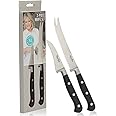 Martha Stewart Carverton 2 Piece Set 5" Tomato Knife and 3" Bird's Beak Knife Set, High Carbon Stainless Steel Kitchen Knives w/Black Triple Riveted Handle