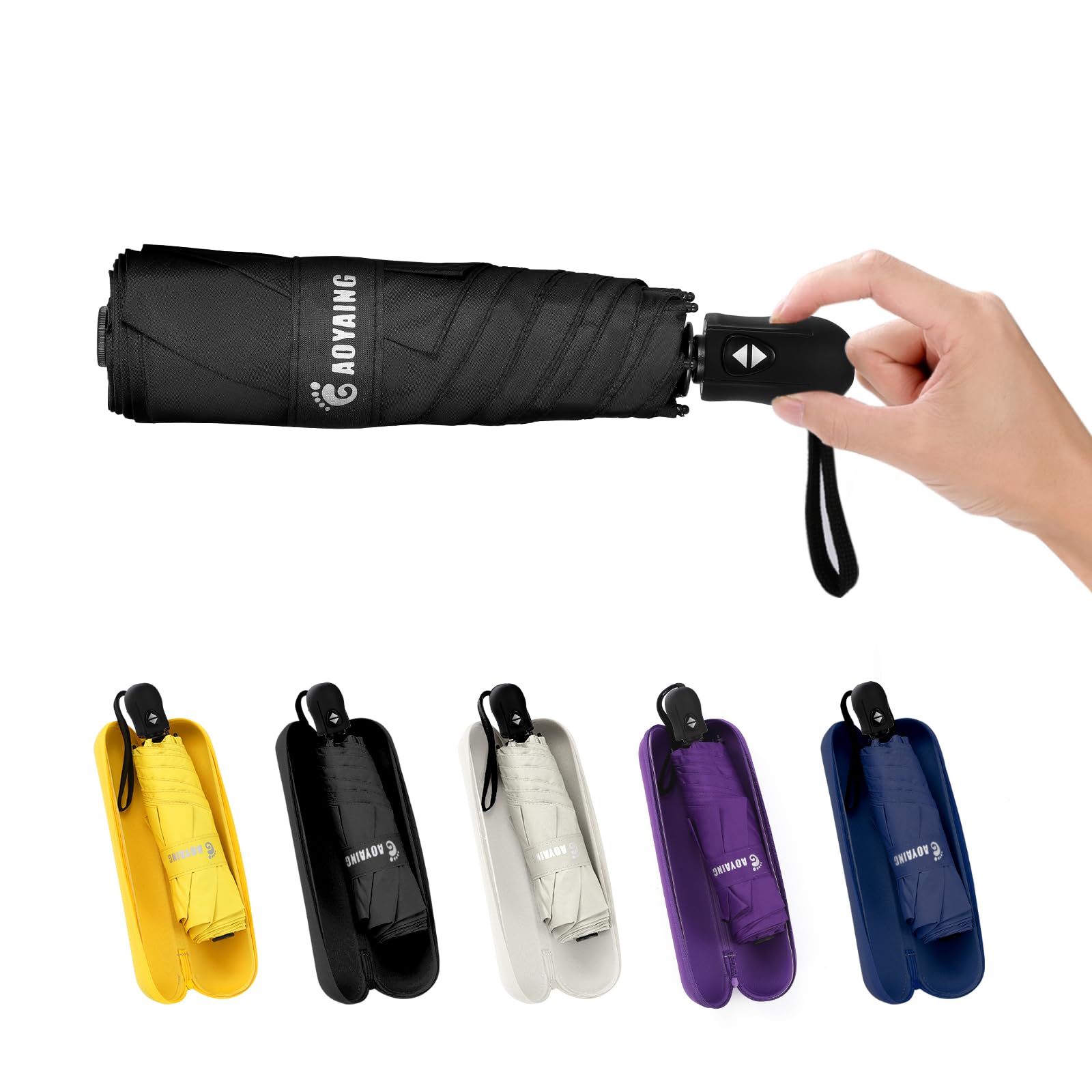 Photo 1 of GAOYAING Compact Automatic Travel Umbrella with Case, Mini Small Folding Sun UV, Pocket Purse Umbrella Black