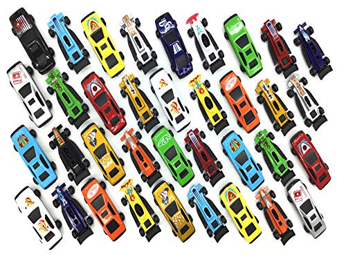 36 Pc Racing Car Toys Assorted for Kids, Boys or Girls - Free Wheeling Die Cast Metal Plastic Toy Cars Set of Great Gift、Party Favors or Cake Toppers