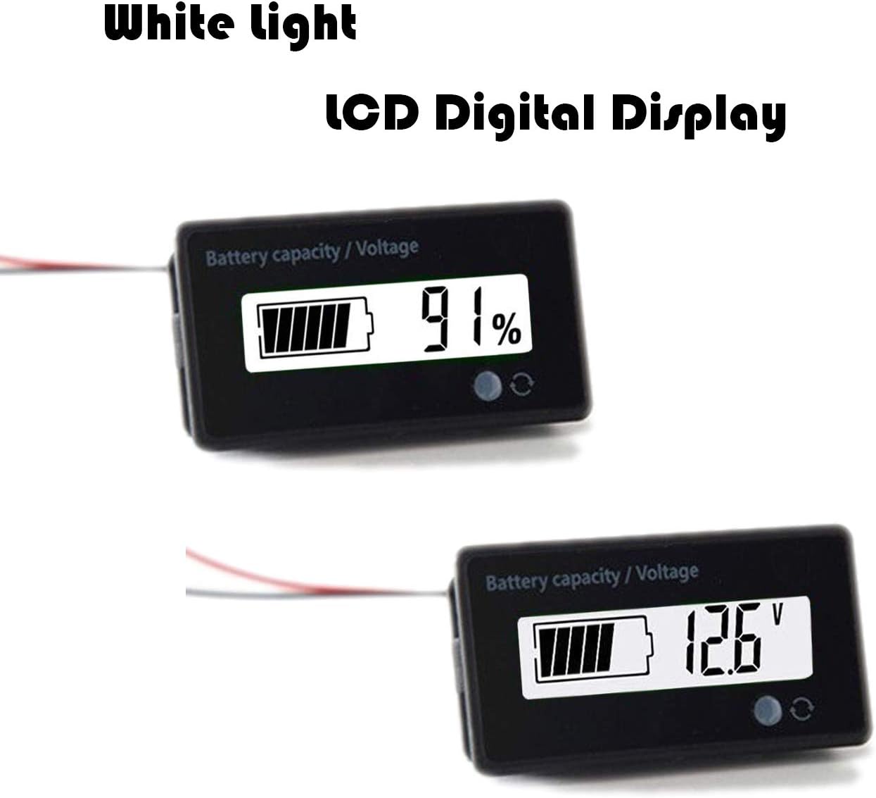 MGGi 12V 24V 36V 48V 72V 84V Battery Meter, Battery Capacity Voltage Monitor Gauge Indicator, Lead-Acid&Lithium ion Battery Tester, for Golf Cart RV Marine Boat Club Car Motorcycle-White
