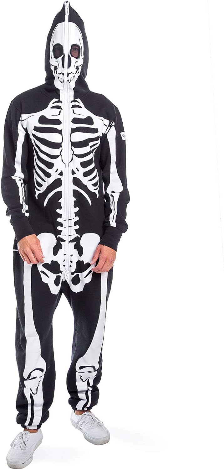 Tipsy Elves' Men's Skeleton Jumpsuit - Scary Black and White Halloween Jumpsuit: Clothing