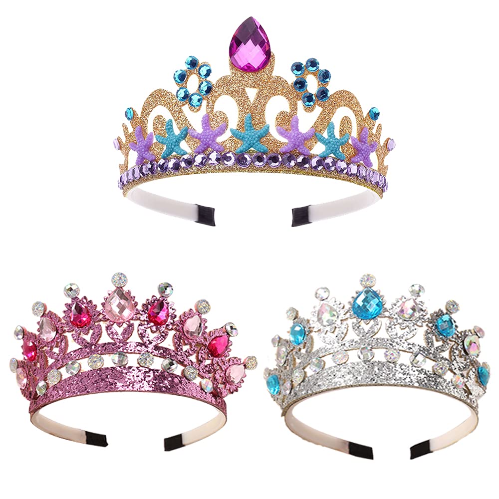 3 PCS Princess Crown, Princess Crowns for Girls, Kids Princess Tiara Crown, Princess Gold Crown Tiara, Sparkling Crown Headband, for Girl Kids Birthday Wedding Pageant Prom Homecoming Costume Party