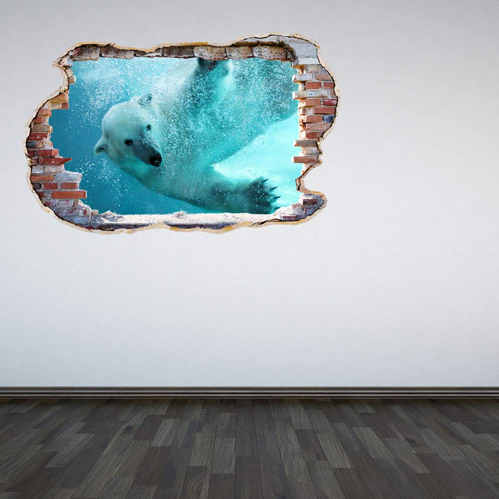 Full Colour Polar Bear Smashed Wall 3d Effect Under The Sea Aquarium Ocean Bedroom Wall Sticker Decal Kids Bedroom Decor