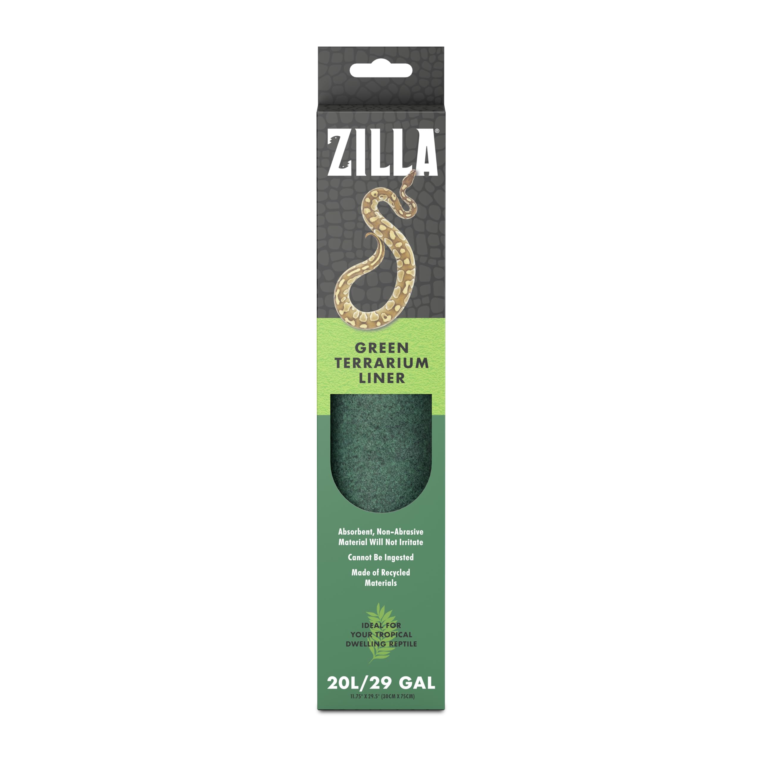 Zilla Reptile Terrarium Bedding Substrate Floor Liner, Green, 20L/29G, 11.75" x 29.5"