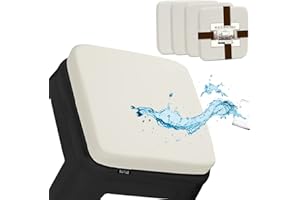 BUYUE Enhanced Anti-Slip Magnetic Bar Stool Cushions Set of 4, Luxury PU Leather Waterproof Small Seat Cushions for Café Bistro Stackable Metal Stools (Square, Off-White, 4)