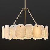 OSRoyce Alabaster Chandelier, 24" Brass Round Chandeliers, Luxury Modern White Marble Chandeliers for Living Room, Dining Roo