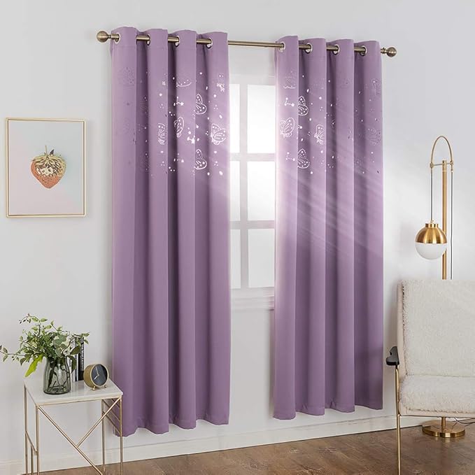 MANGATA CASA Kids Blackout Curtains Grommets 2 Panels with Cutout Star