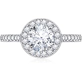 Amazon Essentials Platinum or Gold Plated Sterling Silver Round Halo Ring Made with Infinite Elements Zirconia