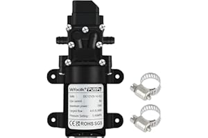 VeYocilk DC 12V Water Pump,1GPM 4L/Min Diaphragm Pump Built in Pressure Switch with 2 Hose Clamps for Pumping Water