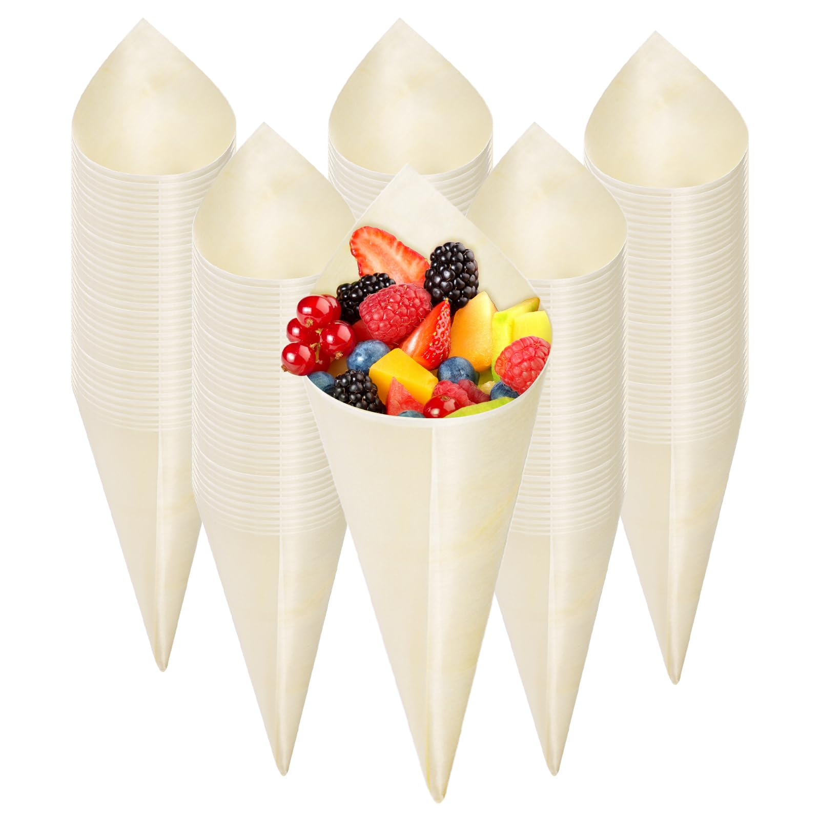 Photo 1 of Coloch 200 Piece Disposable Wood Charcuterie Cone, 7 Inch Pinewood Food Cone Cups for Appetizer, Finger Food, Snack, Party, Wedding Catering, Buffet