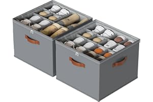 Oterri 2 Pack Sturdy Shoe Storage Bins - Foldable Stackable Shoe Boxes Organizer, Shoes Organizer Storage with Adjustable Div