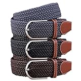 BMC Mens Wear 3pc Stretchy Woven Design Tricolor One Size Adjustable Belt Set
