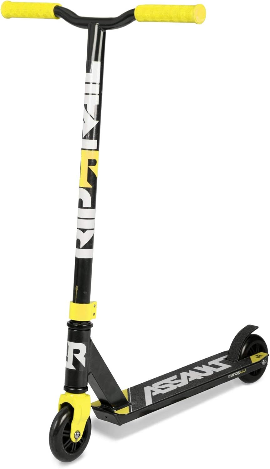 Riprail Assault Stunt Scooter finished in Black/Yellow with Alloy Deck