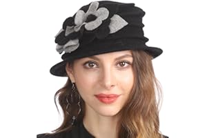 GLAKJGIY Women 1920s 100% Wool Vintage Cloche Bucket Winter Hat with Bow Knot and Flower