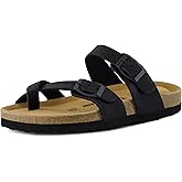 CUSHIONAIRE Luna Kids Sandals, Supportive Cork Footbed Slides for Kids, Boys and Girls with Adjustable Buckles and Comfortable Fit, BLACK 5