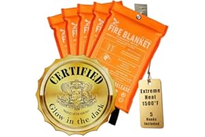 Fire Blanket -Certified 1500F Extra Thick, Glow In The Dark Fireproof Emergency Supplies. 500gsm, 0.5mm Thick Fire Blankets Emergency For Home. 5pc Fire Safety Emergency Blanket 40"x40" By Supa Ant