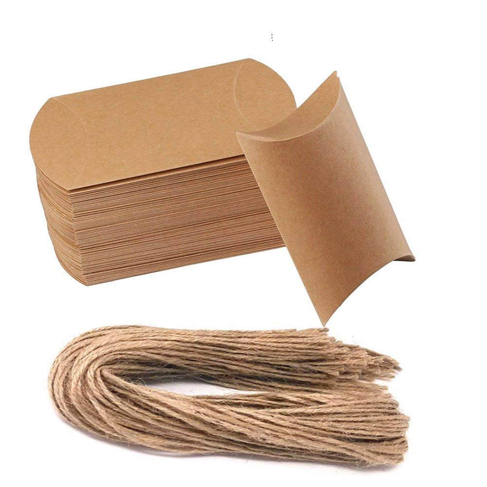 Awtlife Pack of 50 Natural Kraft Paper Pillow Shaped Wedding Candy Boxes