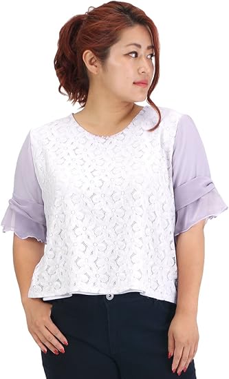 リジェイ Re J 前身レース袖リボンブラウス 大きいサイズ ムラサキ3l シャツ ブラウス 通販 Amazon