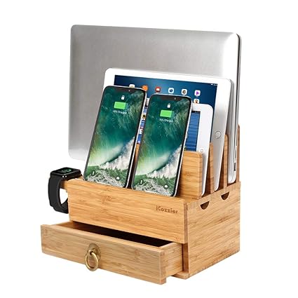 Icozzier 4 Slots Removable Bamboo Watch Stand With Drawer Multi