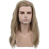 karlery Mens Long Curly Wave Light Brown Wig Halloween Cosplay Wig Anime Costume Party Wig