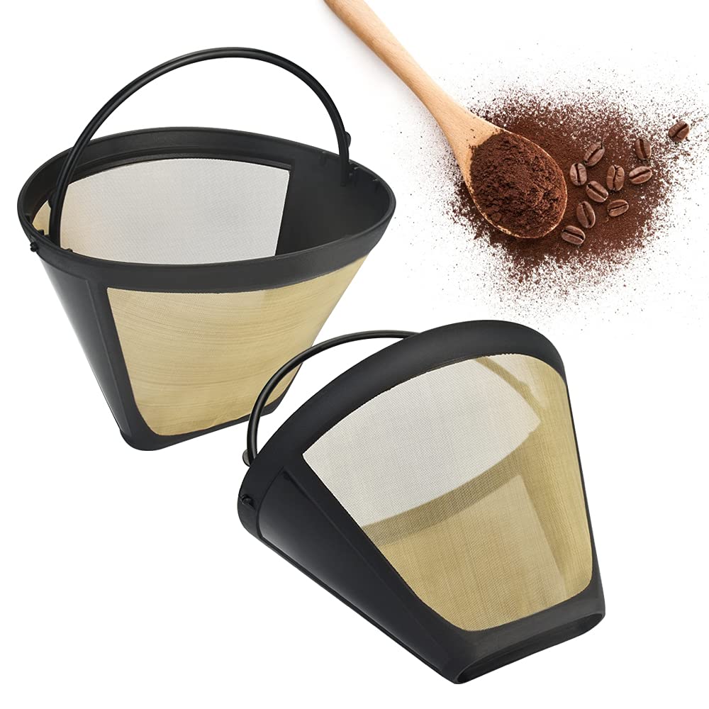 STCRERAG 2 Pcs Coffee Filter Universal Permanent Coffee Filters Reusable Coffee Mesh Basket Cup Coffee Dripper Pour Over Coffee Filter Gold Tone Filter