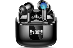 ORDTOP Wireless Earbud Bluetooth 5.3 Headphones, Hi-Fi Stereo Ear Buds with 4 ENC Cancelling Mics, 40H in-Ear Earphones IP7 Waterproof Sports, LED Display, Mini Headset for Laptop Pad TV, Android/iOS Phones