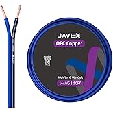 JAVEX 16-Gauge AWG Audio Speaker Wire Cable (50 FT), [OFC Oxygen-Free Copper] Thin Flat Cable for Automotive Car Stereo Audio, HI-FI Stereo, Home Theater, Blue/Black