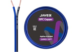 JAVEX 16-Gauge AWG Audio Speaker Wire Cable (50 FT), [OFC Oxygen-Free Copper] Thin Flat Cable for Automotive Car Stereo Audio, HI-FI Stereo, Home Theater, Blue/Black