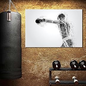 Canvas Wall Art Sports Theme - Abstract Figure a Boxer Formed Dots - Giclee Print Gallery Wrap Modern Home Art Ready to Hang - 12x18 inches