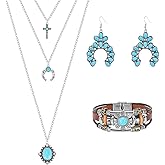 Kezoic 3 Pieces Turquoise Jewelry Set, Western Necklaces, Earrings and Bracelet For women