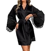 ChiaoLezhee Satin Short Robes, Lace Soft Lightweight, Wedding Night, Sexy Silk Bathrobe For Women Kimono Bridesmaid Robe