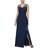 Alex Evenings Women's Long Column Dress with Sweetheart Illusion Neckline