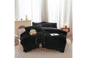 chovy Kids Girls Rabbit Plush Black Bread Grid Comforter Cover Duvet Cover Twin - 3PC Faux Fur Bed Set Soft Warm Velvet Flannel Fluffy Fuzzy Bedding（Comforter x 1 Pillowcases x 2）