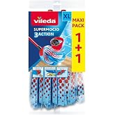 Vileda SuperMocio 3Action XL Mop Refill, Pack of 2 SuperMocio 3 Action Mop Head Replacements, Fits All SuperMocio Mops, Authentic Mop Head, Multi-Colour