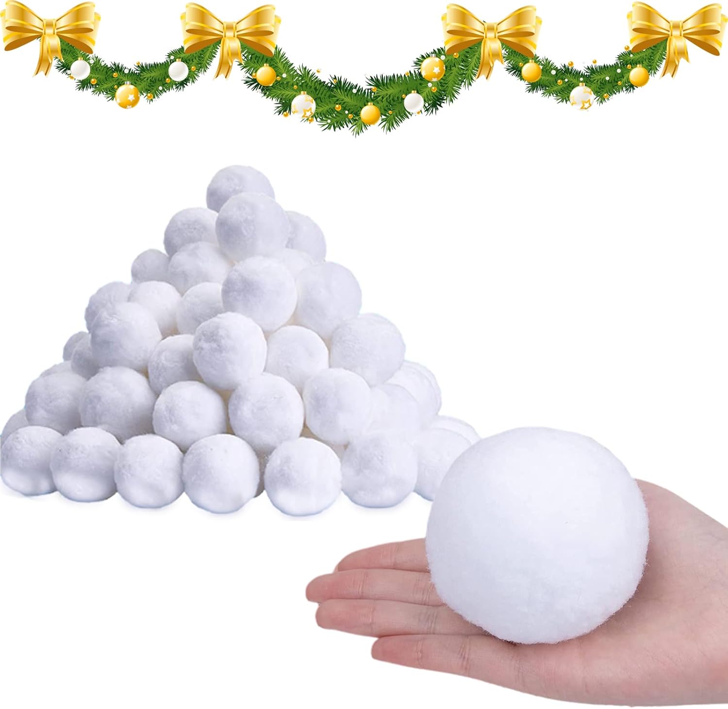 Artificial Snow - Profully Fake Snowballs, Soft and Realistic Artificial Snowball for Winter Snow Fight Games and Christmas Decorations, 50 PCS White