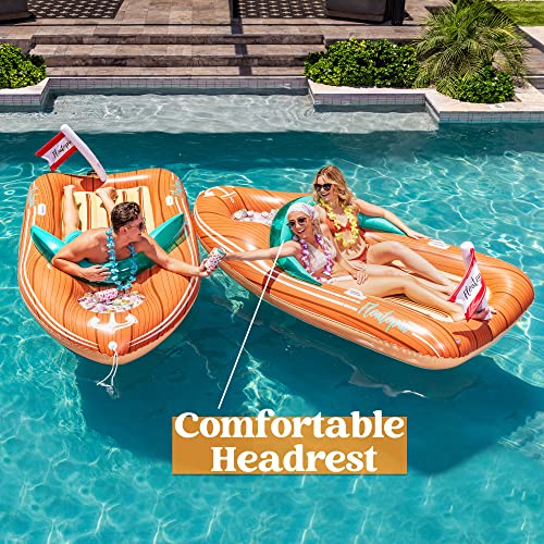 JOYIN Giant Inflatable Boat Pool Float with Reinforced Cooler, Summer Pool Party Lounge Raft