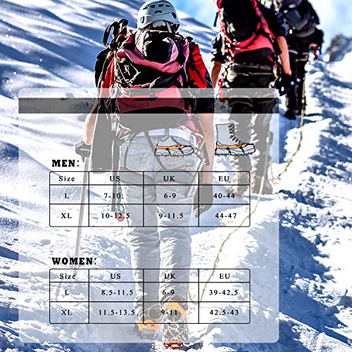 TWFRIC Traction Cleats, Ice Snow Grips Crampons for Men Women, Anti Slip 18 Stainless Steel Teeth Crampon with Portable Bag for Hiking, Climbing, Walking and Mountaineering, L - Thumbnail 2