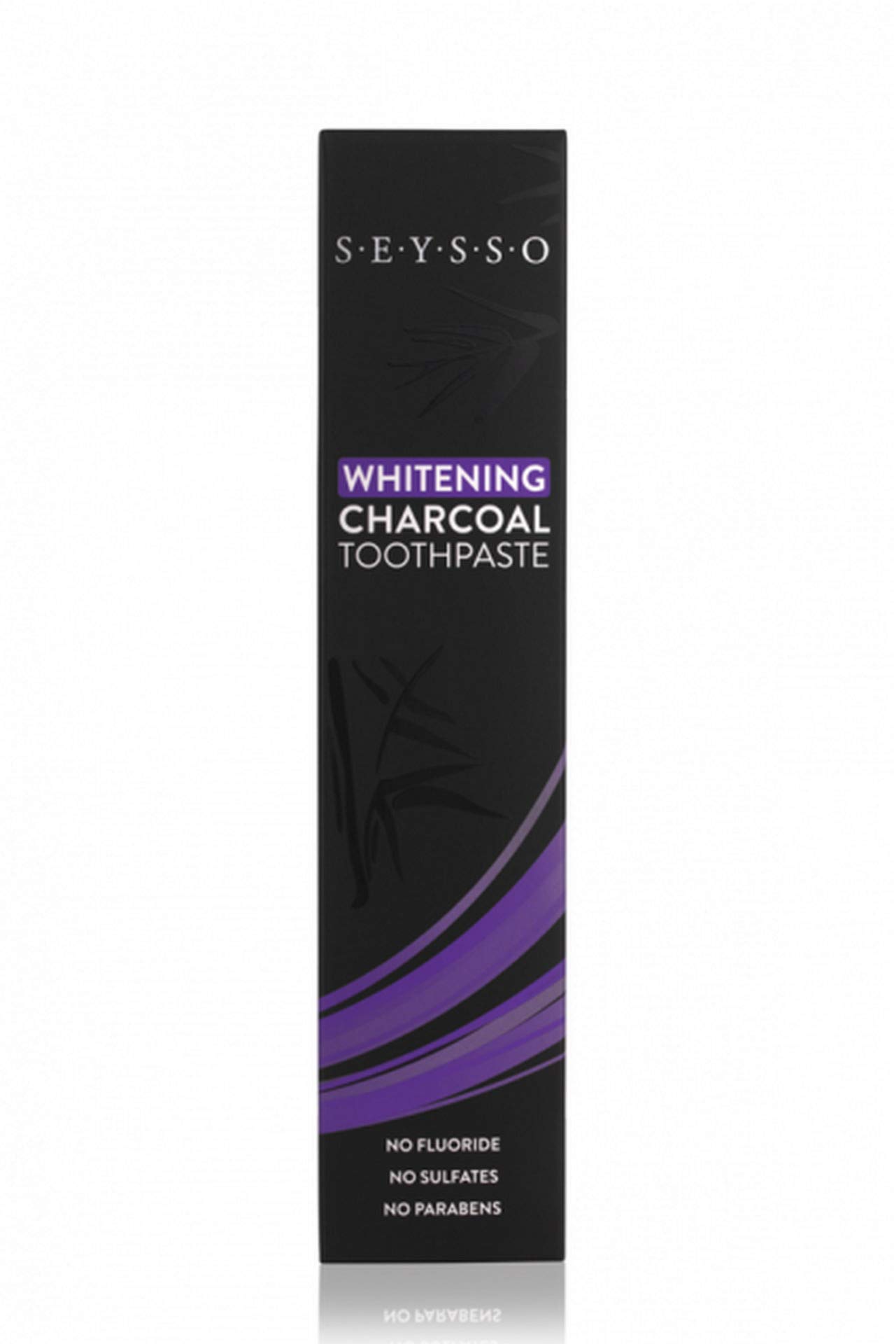 SEYSSO Carbon Whitening Charcoal Toothpaste • BLACK - With Activated Charcoal • Contains Coconut Oil, Hydroxyapatite, Xylitol • Safe Formula: No SLS, Sulphates, Parabens or Fluoride • Sonic Friendly • Mint Flavour