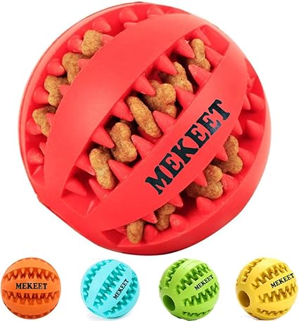 Mekeet Chien Jouet Balle Animaux Pet Chien Chat Jouet à Mâcher En Caoutchouc Robuste Balle De Jeu Pour Chien Nettoyage De Dentrouge