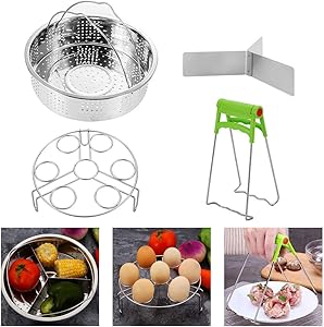 Pressure Cooker Accessories Set of 4 Pieces Compatible with Instant Pot 5, 6,8 Qt - Steamer Basket, Egg Steamer Rack, Divider, Dish Clip