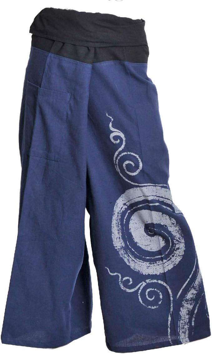 Marai マーライ タイパンツ ワイドパンツ メンズ レディース プリント 大きいサイズ ネイビー ロングパンツ 通販 Amazon