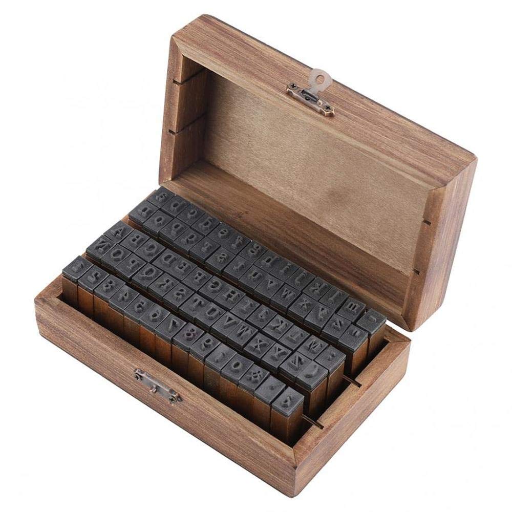 LYFJXX 70pcs/Set DIY Number Alphabet Combination Letter Stamp Diary Ablum Wedding Letter Wood Rubber Stamp Set with Vintage Wooden Box Gift(Regular Writing)