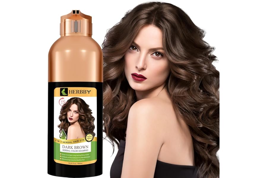 HERBBY Hair Color Shampoo for Gray Hair Coverage&Color Transform with 9 Herbal Extracts –Long Lasting(6-8 Weeks),Shiny,Evenly Colored,Instant Hair Dye Shampoo&Conditioner, 500 Ml (DARK BROWN COLOR)