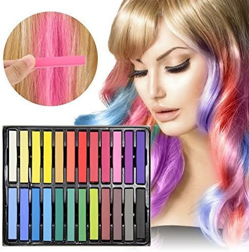 Temporary Hair Chalk - Ovinm 2017 Upgrade Non-Toxic Rainbow Colored Dye Pastel Kit, Included with 3 pairs of disposable gloves and shawls, Color Essentials Set(24 COUNT)