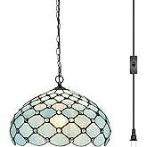 HWDFEI Tiffany Pendant Light Plug in Stained Glass Hanging lamp 12X12X181 Inch Hanging Lamp Living Room Bedroom Kitchen Dinin