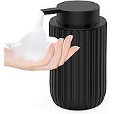POSOSTO Ceramic Foaming Hand Soap Dispenser,12 oz Bathroom Soap Dispensers, Lotion Dispenser for Kitchen, Refillable Matte Streaks Soap Dispenser with Large Pump (Black)